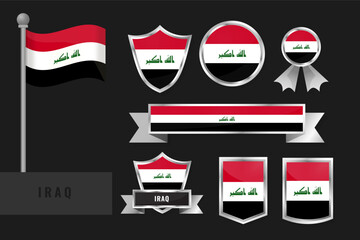 Iraq flag set. Collection of Iraq National emblems. Flat design of flags collection.