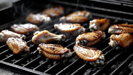 Grilled Chicken Wings with Smoky Flavor on BBQ Grill and Blank Space for Text Overlay in High Contrast Black and White Imagery
