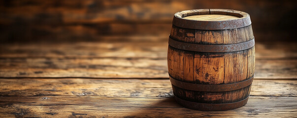 Wooden barrel on rustic wooden background