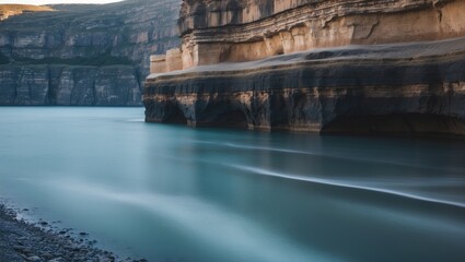 Obraz premium Serene Cliff Landscape with Long Exposure Water and Space for Text Background