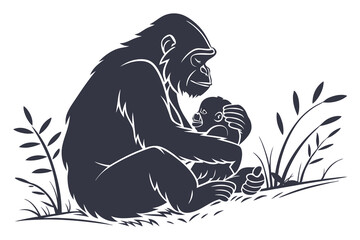 gorilla as a mother and boy as a sun son