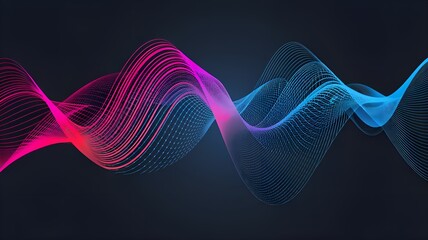 Dynamic abstract wave line pattern A dark background with flowing, colorful light. idea of modern technology, music, parties, and technology. Wavy, flowing, abstract lines. vibrant dynamic wave