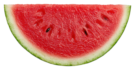 Close Up Semicircle Watermelon Slice With Black Seeds on Transparent Background