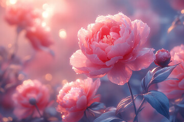 Obraz premium Ethereal Peonies, Soft Light and Dewdrops in a Dreamy Garden