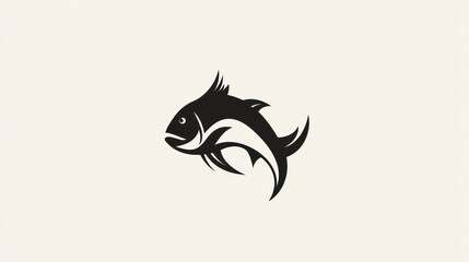 Fototapeta premium Fish icon Tuna silhouette logo design for seafood restaurant, fishing industry. Beige background