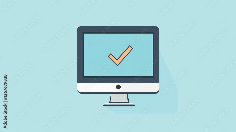 Poster computer screen displaying checkmark. simple graphic