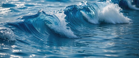 Fototapeta premium Rippling Blue Water Waves in a Swimming Pool Against Bright Outdoor Background with Space for Text Overlay