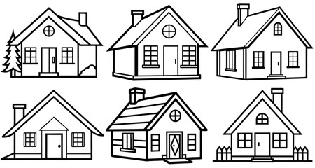 Fototapeta premium Cottage Outline Coloring Page Printable Line Art Drawing