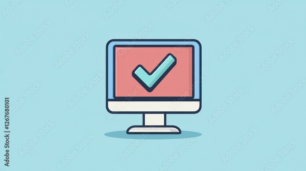 Fototapete Simple computer screen with check mark