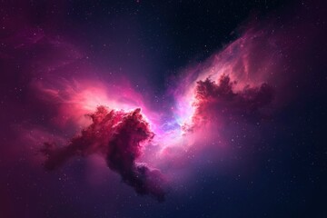 Cosmic wings of purple nebulae in starry sky background for science and wallpapers