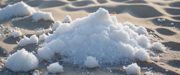 Snow Pile On Sandy Beach With Soft Waves Of Winter Landscape and Clear Copy Space For Creative Text or Design Elements