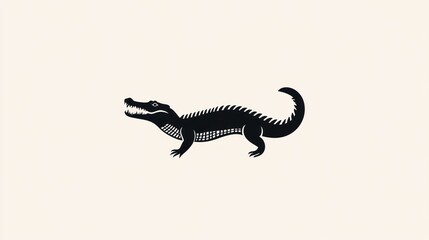 Fototapeta premium Crocodile walking, beige background, wildlife illustration, logo design