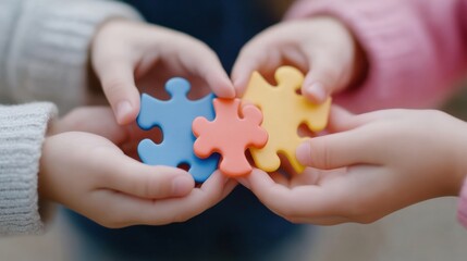 children holding puzzle pieces