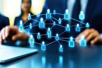 Business Networking Concept with Global Connections Represented by Icons and Digital Overlay in a Professional Environment