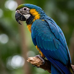 Obraz premium blue and yellow macaw on branch. 
