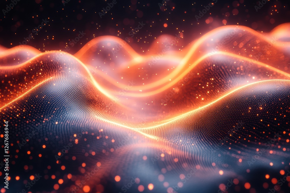 Poster visual representation of a dynamic digital landscape with glowing lines and dots