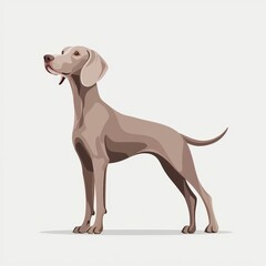 A playful dog with an extensive long tail frolicking in a green meadow under a bright blue sky