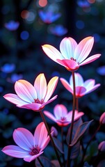 Fototapeta premium stunning close-up of vibrant, glowing flowers in full bloom, illuminated with soft golden light. The petals exhibit 
