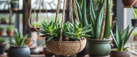 Hanging Jade Plant Succulent in Natural Basket Enhancing Indoor and Outdoor Spaces with Lush Greenery and Rustic Charm