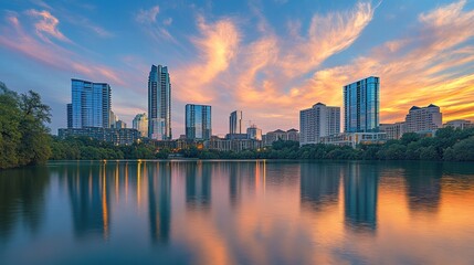 Austin Skyline at Sunset: A Stunning Reflection on Lady Bird Lake