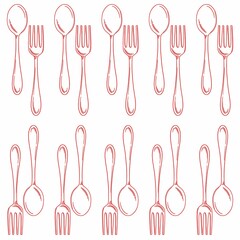 vector illustration of a set of cutlery, seamless floral pattern, fork seamless pattern design, vector fork pattern background, Kitchen icon. Set of fork spoon