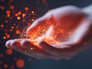 hand holding glowing particles