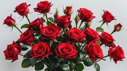 Elegant Arrangement of Red Roses Isolated on White Background with Space for Text or Message