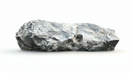 Fototapeta premium Grey Rocky Boulder Isolated Against White Neutral Background Scene