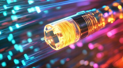 High Speed Fiber Optic Cable with Glowing Core Futuristic Network Technology