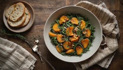 Artisanal Harvest Bowl A Mediterranean-Inspired Autumn Feast with Fresh Herbs and Rustic Accompaniments