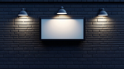 A realistic white wall-mounted storefront sign mockup displaying branding or logos on a clean, professional facade on black bricks wall