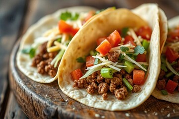 Authentic Homestyle Mexican Street Tacos with Fresh Toppings on Rustic Wooden Surface A Culinary Journey Through Traditional Tex-Mex Comfort Food