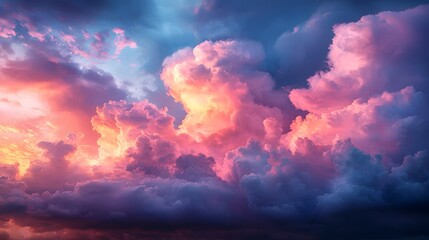 Fototapeta premium Breathtaking Panoramic View of a Romantic Dreamy Sky with Soft Fluffy Pink Clouds