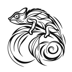 Tribal chameleon vector illustration on a branch