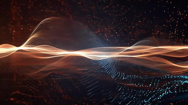 motion background animation featuring fast moving stream copper blue fiber optic light data nodes particles creating modern technology background seamless loop