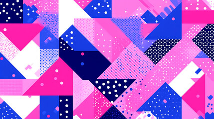 Obraz premium Dynamic Triangular Patchwork in Deep Blue Pink and White Color Palette Geometric Composition