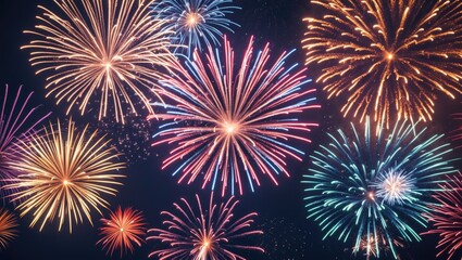 Fototapeta premium Colorful Fireworks Display Background Ideal for Celebrations with Space for Custom Text or Messages
