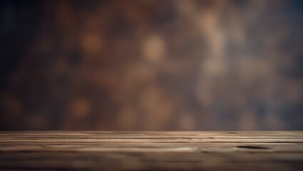 Softly blurred brown background showcasing a wooden tabletop ideal for product photography or creative design presentations.