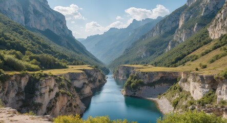 Serene Canyon Landscape in the High Provence Mountains with Lush Greenery and Clear Waters Ideal for Nature and Travel Themes