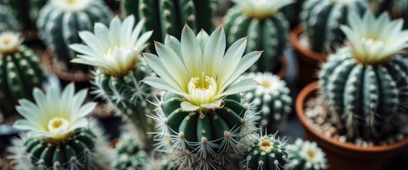 Elegant White Cactus Flower Surrounded by Greenery with Blank Space for Text or Design Elements