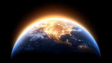 Earth From Space Seen From Above With City Lights and Clouds Revealing Night and Day Transition