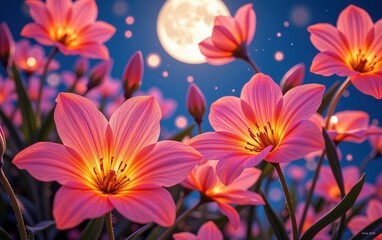 Fototapeta premium stunning close-up of vibrant, glowing flowers in full bloom, illuminated with soft golden light. The petals exhibit 