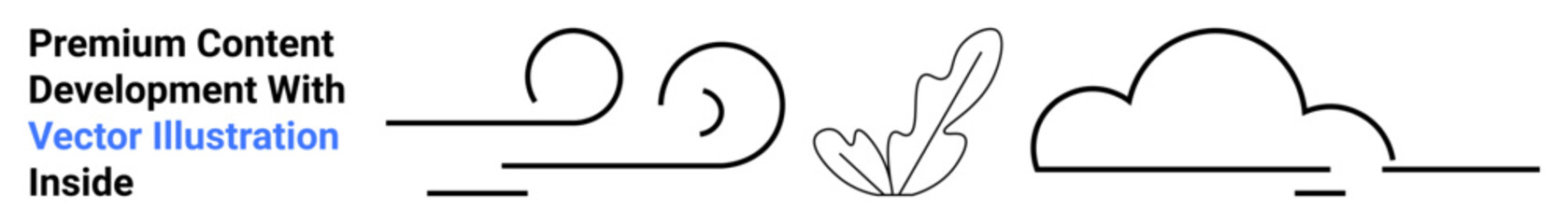 Wind swirls, a sprouting leaf, and a cloud outline in bold line art style representing nature, simplicity, and growth. Ideal for eco-designs, minimalism, sustainability, creativity wellness