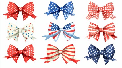 Patriotic Bows Collection Red White and Blue Art Style
