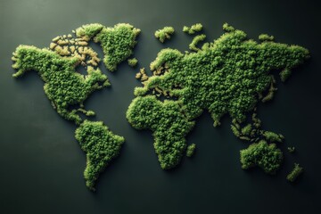 Creative graphic layout showcasing a world map made of greenery for global advertising themes