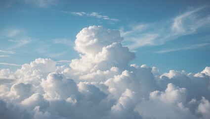 Fluffy white clouds against a blue sky with some wispy cloud patterns visible in the background Copy Space