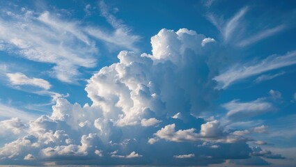Vibrant blue sky with fluffy white clouds showcasing a serene and picturesque natural landscape ideal for outdoor themes.