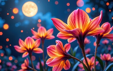 A stunning close-up of vibrant, glowing flowers in full bloom, illuminated with soft golden light. 