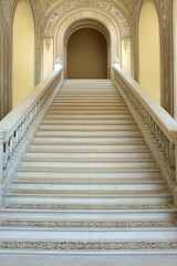 Impressive Beaux-Arts grand staircases framed by detailed frescoes and classical sculptures, offering a glimpse into architectural splendor and artistry.