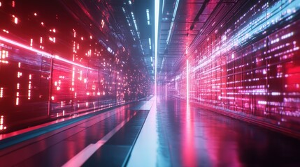 Fototapeta premium Neon Data Corridor: A Futuristic Digital Landscape